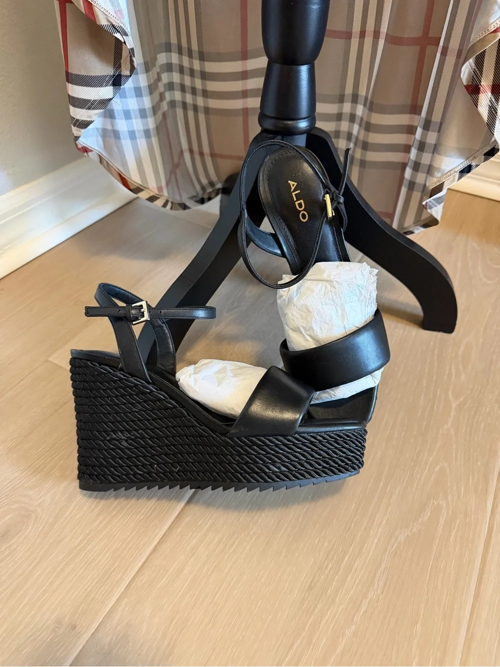 ALDO Black Woven Wedge Sandals with Ankle Strap